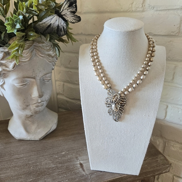 Vtg Signed 40s 50s Miriam Haskell Baroque Pearl Multi Strand Necklace, 14" - Picture 4 of 16